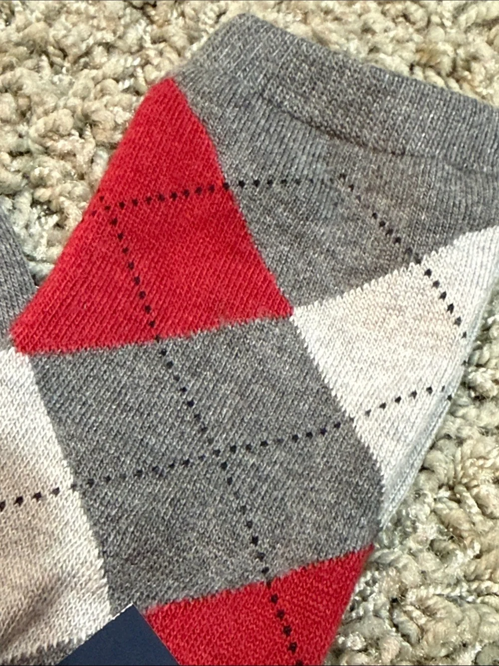 Argyle Crew Socks in Gray, Red & White - Womens 9-11